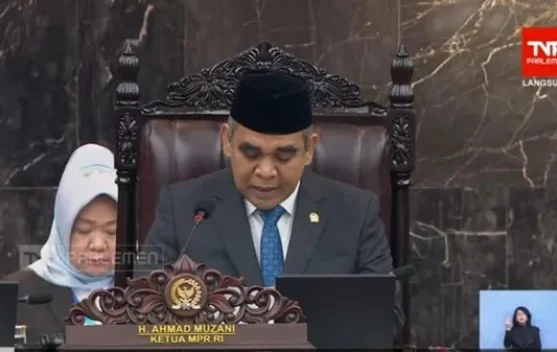 Ahmad Muzani menyampaikan pidato pada Sidang Tahunan MPR di Kompleks Parlemen Jakarta, 14 Agustus 2026