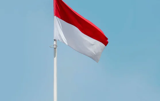 Bendera Merah Putih berkibar sebagai simbol nasional Indonesia