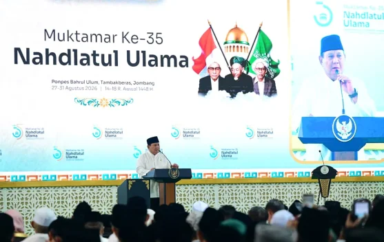 Presiden Prabowo memberi sambutan pada pembukaan Muktamar ke-35 NU di Jombang, 27 Agustus 2026