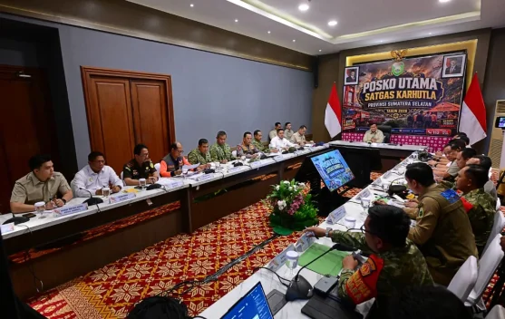 Posko Karhutla Palembang saat rapat koordinasi dipimpin Presiden Prabowo