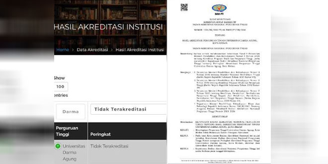 Logo BAN-PT dan gedung Universitas Darma Agung Medan