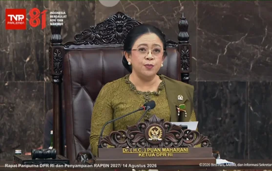 Puan Maharani menyampaikan pidato di Gedung DPR RI, Senayan