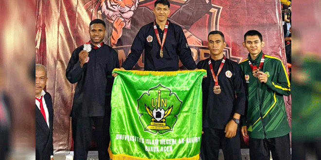 Ketua UKM Tapak Suci UIN Ar-Raniry Syahrial meraih medali emas Sumut Open 2026