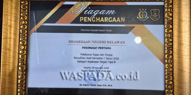 Penghargaan Kejari Belawan untuk pemulihan aset pada Evaluasi Kinerja Semester I 2026