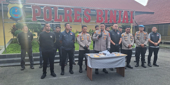Barang bukti narkotika dan tersangka diamankan di Mapolres Binjai