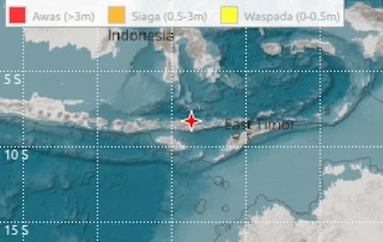 Peta lokasi episentrum gempa di Timur Laut Nagekeo 15 Agustus 2026