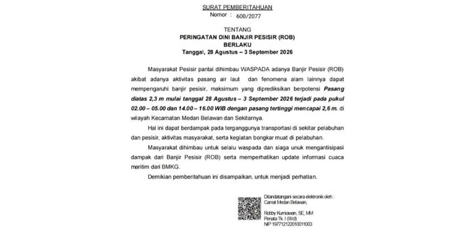 Pesisir Medan Belawan dengan potensi pasang air laut tinggi dan aktivitas warga pesisir