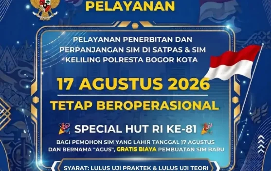 Loket layanan pembuatan SIM di kantor Satlantas Polresta Bogor Kota saat peringatan HUT RI