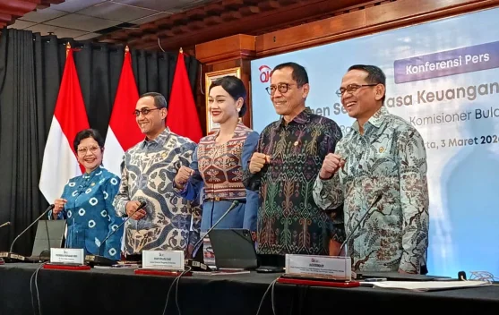 Grafik pasar modal dan tulisan OJK yang menunjukkan penghimpunan dana hingga Juli 2026 senilai Rp113,13 triliun