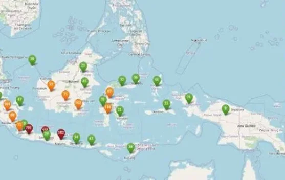 Peta Ring of Fire yang menunjukkan jalur gunung api di sekitar Samudra Pasifik termasuk Indonesia