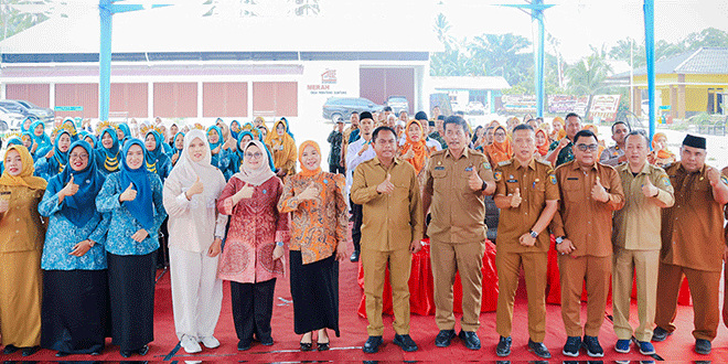 Wabup Adlin Tambunan dan tim evaluasi PKK saat penilaian PHBS dan LBS di Desa Rambung Sialang Hulu