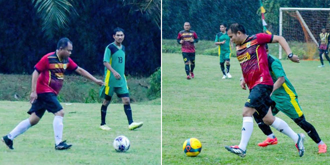 Bupati Darma Wijaya dan Wabup Adlin Tambunan memperkuat Sergai FC A melawan Bintang Bayu di lapangan PTPN IV Silau Dunia