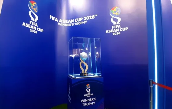 Logo FIFA ASEAN Cup 2026 dengan peta Asia Tenggara dan stadion