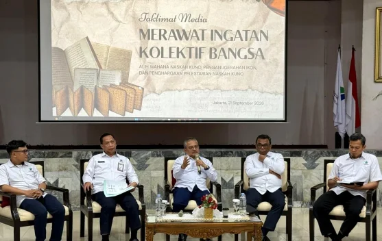 Kepala Perpusnas E. Aminudin Aziz bicara soal pelestarian naskah Nusantara di Auditorium Perpusnas