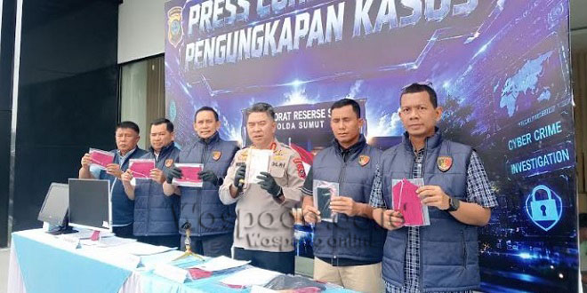 Penyidik siber Polda Sumut mengamankan barang bukti kasus penipuan online modus bonus deposit