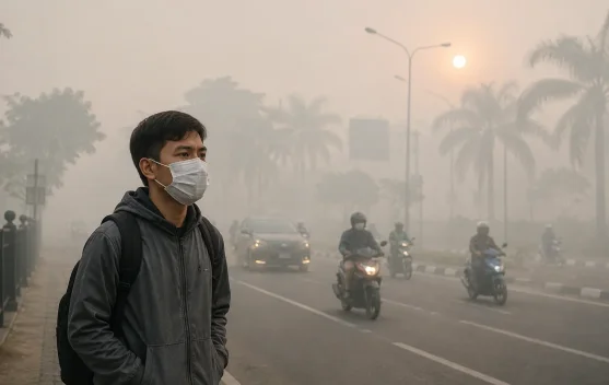 Sebaran abu vulkanik dari Gunung Anak Krakatau yang dapat mengganggu kesehatan dan jarak pandang