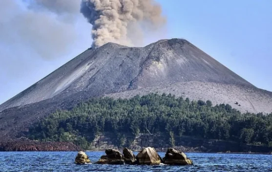 Citra satelit menunjukkan sebaran abu vulkanik Anak Krakatau menuju Samudra Hindia