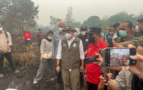 Kabut asap pekat akibat kebakaran lahan di Kalimantan Barat di atas lahan gambut