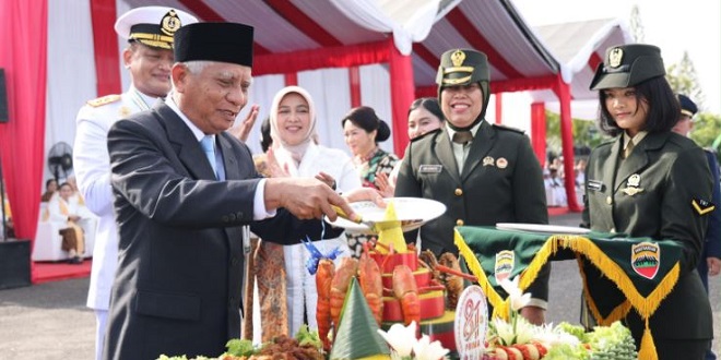 Wagub Sumut memberi sambutan saat peringatan HUT ke-81 TNI di Mako Kodaeral I Belawan