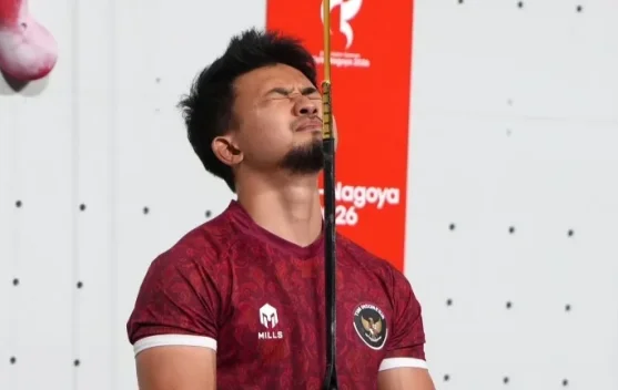 Aditya Tri Syahria di arena panjat tebing Portmesse Nagoya setelah final speed