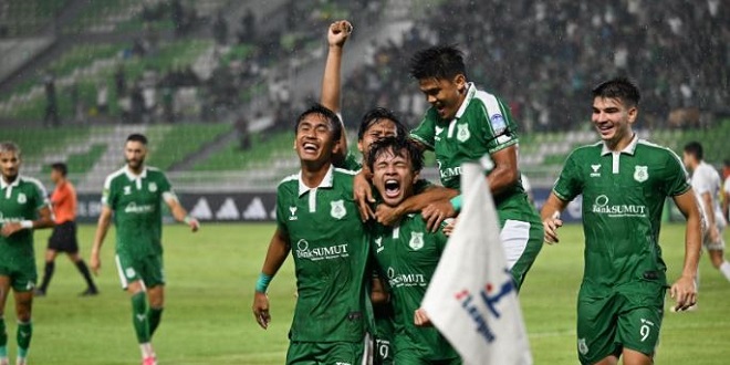 Selebrasi gol PSMS Medan di Stadion Utama Sumatera Utara