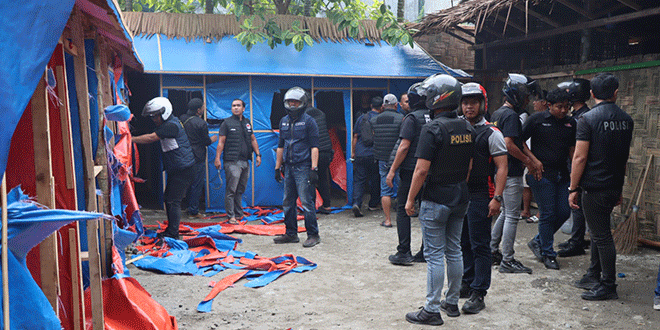 Petugas gabungan Polres Binjai dan BNN saat apel operasi narkotika di Mapolres