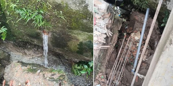 Petugas PDAM memperbaiki pipa air pecah di Jalan Pintu Air Medan
