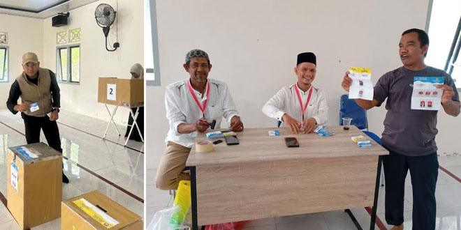 Warga berkumpul di halaman meunasah Gampong Lamkruet saat pemilihan Tuha Peut
