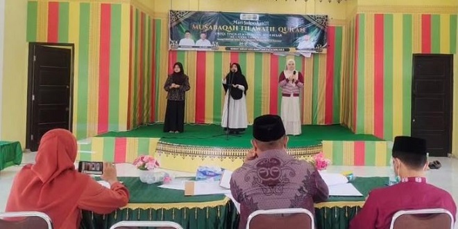 Kafilah MTQ Kuta Malaka melakukan simulasi di Aula UDKP Kecamatan Kuta Malaka